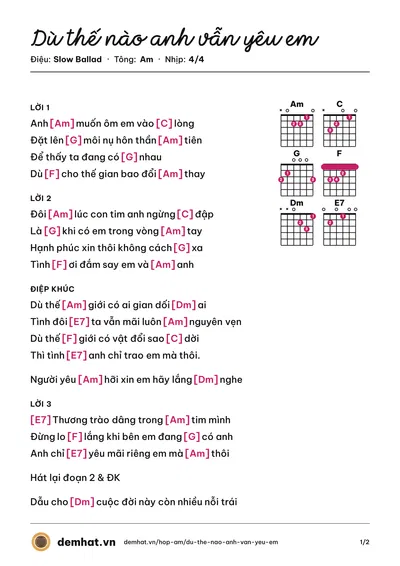 Hợp âm Dù thế nào anh vẫn yêu em (Lâm Chấn Huy) – bản nhạc PDF trang 1, tông Am