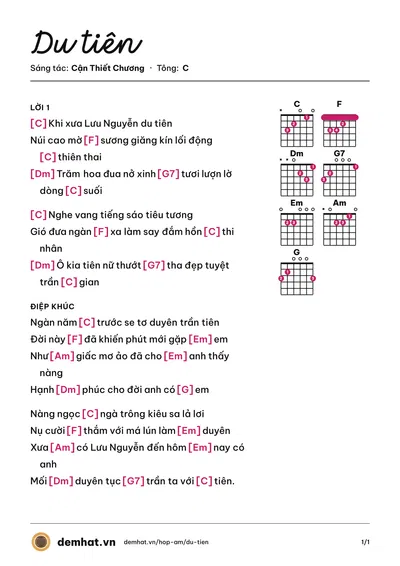 Hợp âm Du tiên (Mai Tuấn) – bản nhạc PDF trang 1, tông C