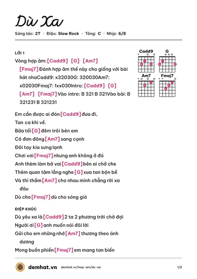 Hợp âm Dù Xa (Venn) – bản nhạc PDF trang 1, tông C