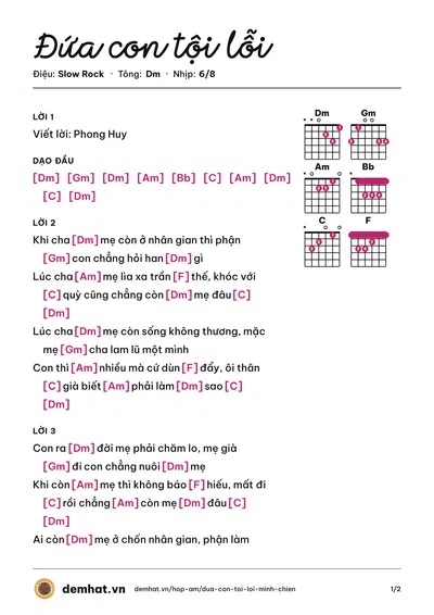 Hợp âm Đứa con tội lỗi (Minh Chiến) – bản nhạc PDF trang 1, tông Dm