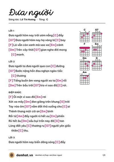 Hợp âm Đưa người (Lê Huỳnh) – bản nhạc PDF trang 1, tông C