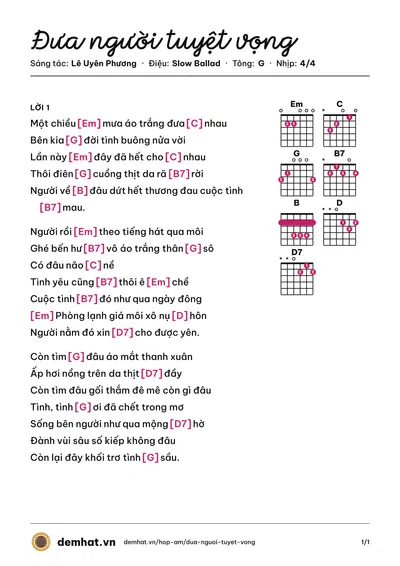 Hợp âm Đưa người tuyệt vọng (Trần Thái Hòa) – bản nhạc PDF trang 1, tông G