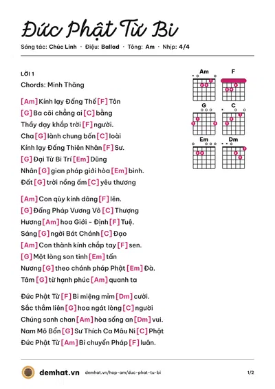 Hợp âm Đức Phật Từ Bi (Gia Huy Asia) – bản nhạc PDF trang 1, tông Am