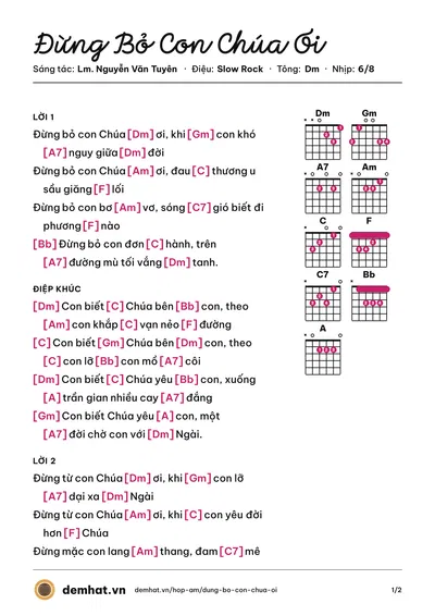 Hợp âm Đừng Bỏ Con Chúa Ơi (Gia Ân) – bản nhạc PDF trang 1, tông Dm