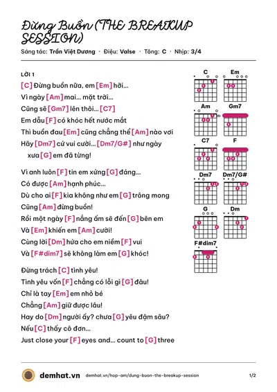 Hợp âm Đừng Buồn (THE BREAKUP SESSION) (Trung Quân) – bản nhạc PDF trang 1, tông C