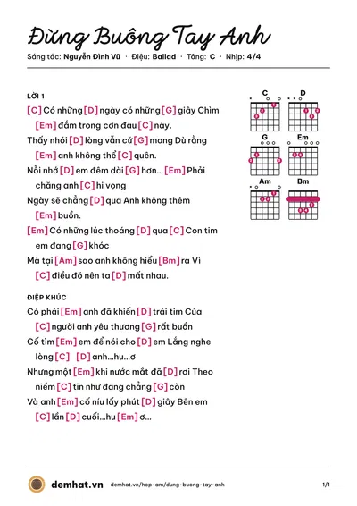 Hợp âm Đừng Buông Tay Anh (Hồ Quang Hiếu) – bản nhạc PDF trang 1, tông C