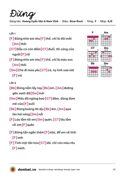 Hợp âm Đừng (Nam Vĩnh) – bản nhạc PDF trang 1, tông F