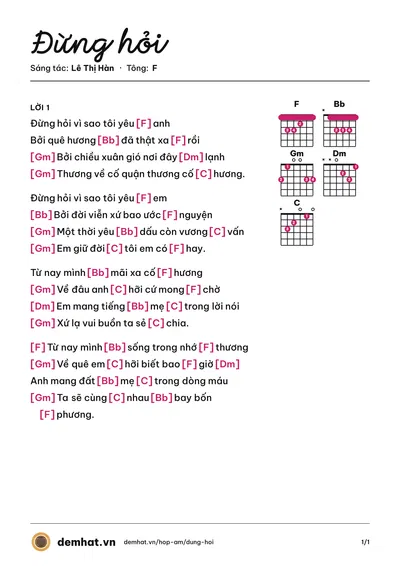 Hợp âm Đừng hỏi (Ngọc Quy) – bản nhạc PDF trang 1, tông F