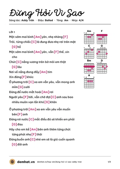 Hợp âm Đừng Hỏi Vì Sao (MiA) – bản nhạc PDF trang 1, tông Am