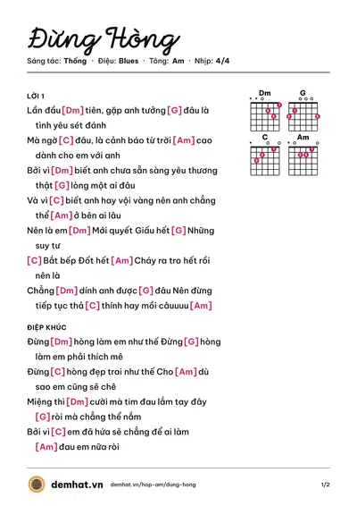 Hợp âm Đừng Hòng (Ngô Trúc Linh) – bản nhạc PDF trang 1, tông Am