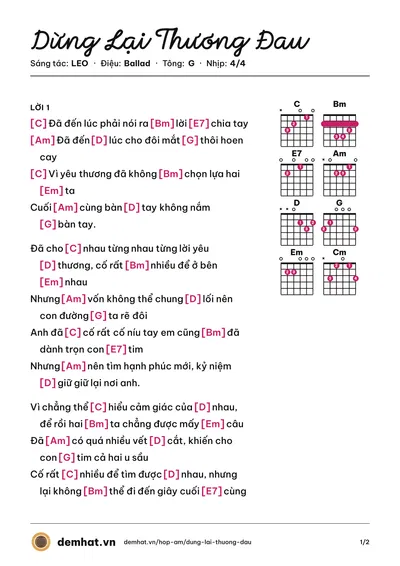Hợp âm Dừng Lại Thương Đau (LEO) – bản nhạc PDF trang 1, tông G