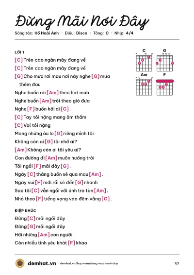 Hợp âm Đừng Mãi Nơi Đây (Lưu Hương Giang) – bản nhạc PDF trang 1, tông C