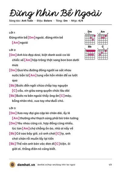 Hợp âm Đừng Nhìn Bề Ngoài (MTV) – bản nhạc PDF trang 1, tông Dm