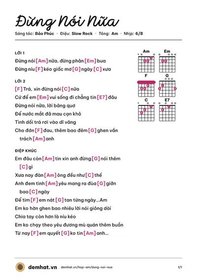 Hợp âm Đừng Nói Nữa (Nguyên Vũ) – bản nhạc PDF trang 1, tông Am