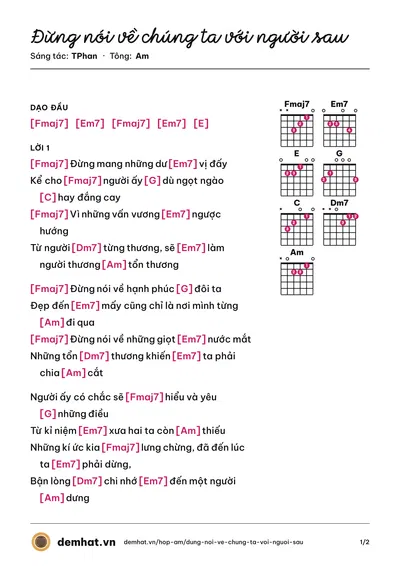 Hợp âm Đừng nói về chúng ta với người sau (Huyền Zoe) – bản nhạc PDF trang 1, tông Am