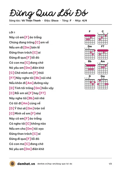 Hợp âm Đừng Qua Lối Đó (Lam Trường) – bản nhạc PDF trang 1, tông F