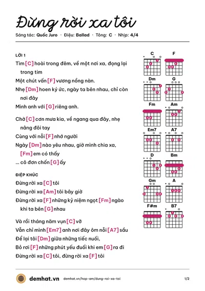 Hợp âm Đừng rời xa tôi (Lê Thiện Hiếu) – bản nhạc PDF trang 1, tông C