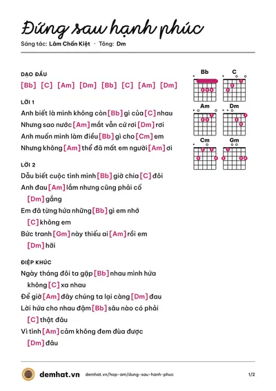 Hợp âm Đứng sau hạnh phúc (Lâm Chấn Kiệt) – bản nhạc PDF trang 1, tông Dm