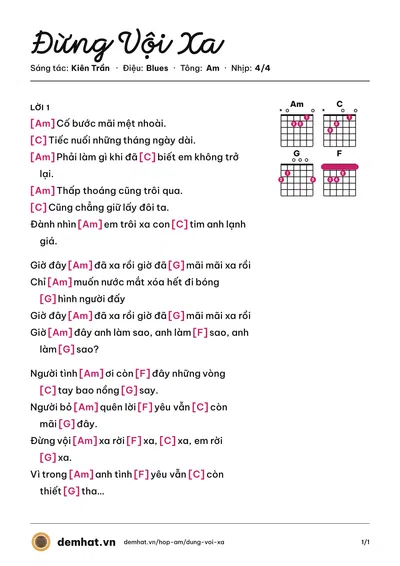 Hợp âm Đừng Vội Xa (VMusic) – bản nhạc PDF trang 1, tông Am