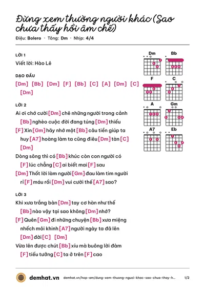 Hợp âm Đừng xem thường người khác (Sao chưa thấy hồi âm chế) (Minh Chiến) – bản nhạc PDF trang 1, tông Dm