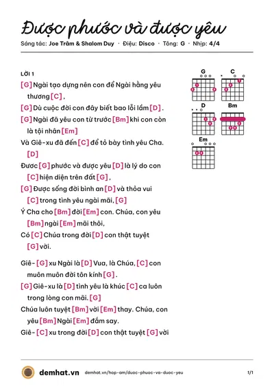 Hợp âm Được phước và được yêu (Joe Trâm) – bản nhạc PDF trang 1, tông G