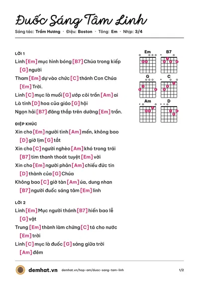 Hợp âm Đuốc Sáng Tâm Linh (Vũ Phong Vũ) – bản nhạc PDF trang 1, tông Em