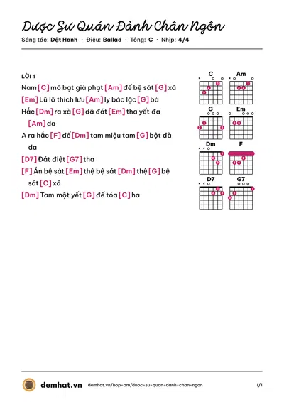 Hợp âm Dược Sư Quán Đảnh Chân Ngôn (Dật Hanh) – bản nhạc PDF trang 1, tông C