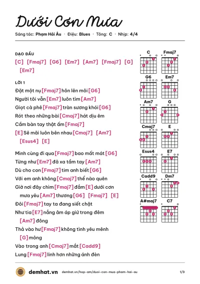Hợp âm Dưới Cơn Mưa (Tô Minh Đức) – bản nhạc PDF trang 1, tông C