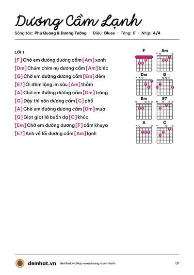Hợp âm Dương Cầm Lạnh (Ngọc Anh) – bản nhạc PDF trang 1, tông F