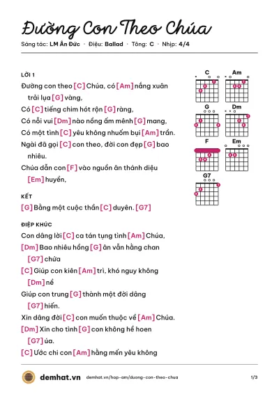 Hợp âm Đường Con Theo Chúa (Trường Sinh) – bản nhạc PDF trang 1, tông C