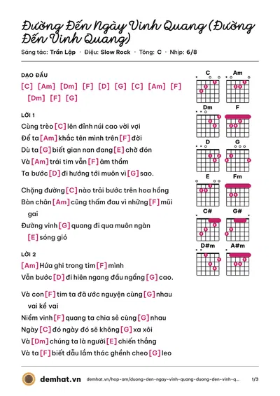 Hợp âm Đường Đến Ngày Vinh Quang (Đường Đến Vinh Quang) (Bức Tường) – bản nhạc PDF trang 1, tông C