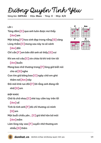 Hợp âm Đường Quyền Tình Yêu (DATKAA) – bản nhạc PDF trang 1, tông C