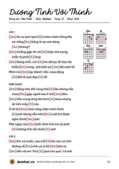 Hợp âm Dương Tính Với Thính (Tân Trần) – bản nhạc PDF trang 1, tông C