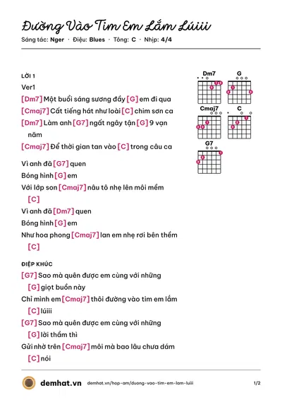 Hợp âm Đường Vào Tim Em Lắm Lúiii (Nger) – bản nhạc PDF trang 1, tông C