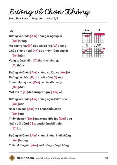 Hợp âm Đường về Chơn Không – bản nhạc PDF trang 1, tông Am