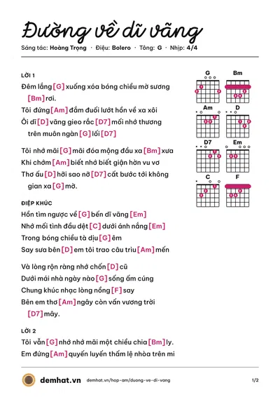Hợp âm Đường về dĩ vãng (Mai Ngọc Khánh) – bản nhạc PDF trang 1, tông G