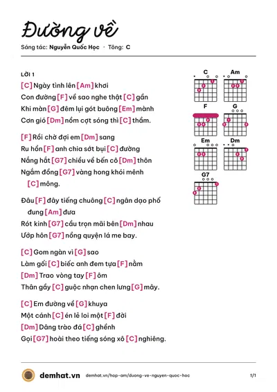 Hợp âm Đường về (Lệ Hồng) – bản nhạc PDF trang 1, tông C