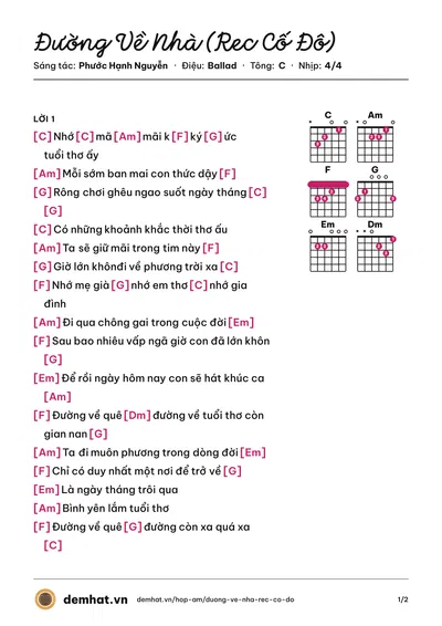 Hợp âm Đường Về Nhà (Rec Cố Đô) (Phước Hạnh Nguyễn) – bản nhạc PDF trang 1, tông C