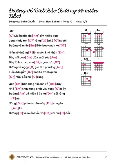 Hợp âm Đường về Việt Bắc (Đường về miền Bắc) (Minh Oanh) – bản nhạc PDF trang 1, tông C