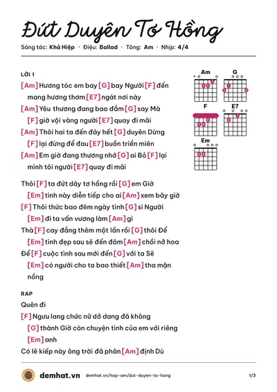 Hợp âm Đứt Duyên Tơ Hồng (Khả Hiệp) – bản nhạc PDF trang 1, tông Am