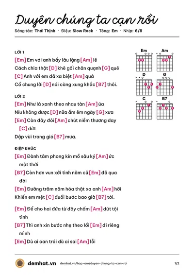 Hợp âm Duyên chúng ta cạn rồi (Lưu Bích) – bản nhạc PDF trang 1, tông Em