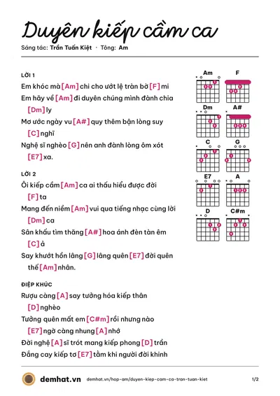 Hợp âm Duyên kiếp cầm ca (Trần Tuấn Kiệt) – bản nhạc PDF trang 1, tông Am
