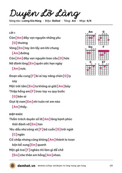 Hợp âm Duyên Lỡ Làng (Phạm Thanh Sang) – bản nhạc PDF trang 1, tông Am