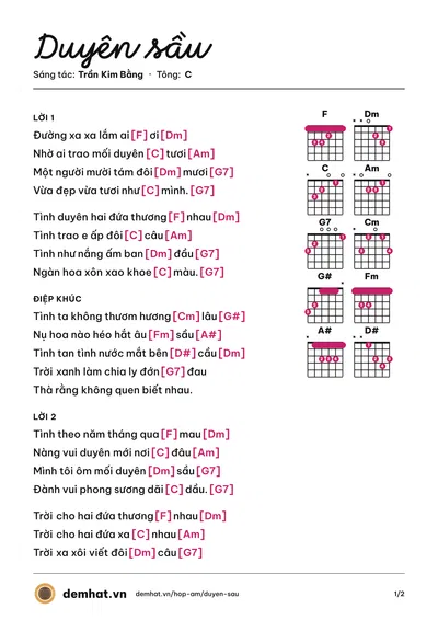 Hợp âm Duyên sầu (Quang Minh) – bản nhạc PDF trang 1, tông C