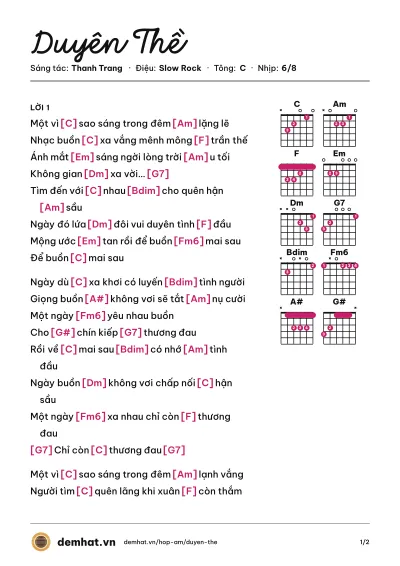 Hợp âm Duyên Thề (Ngọc Hạ) – bản nhạc PDF trang 1, tông C