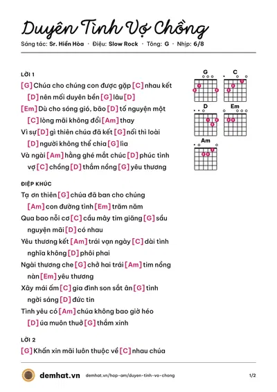 Hợp âm Duyên Tình Vợ Chồng (Vy Oanh) – bản nhạc PDF trang 1, tông G