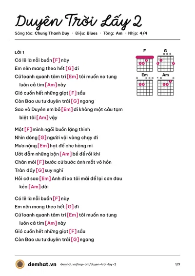 Hợp âm Duyên Trời Lấy 2 (Chung Thanh Duy) – bản nhạc PDF trang 1, tông Am