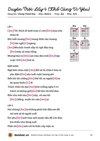 Hợp âm Duyên Trời Lấy 4 (Khổ Cũng Vì Yêu) (Chung Thanh Duy) – bản nhạc PDF trang 1, tông Am