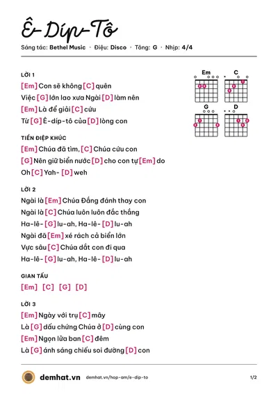 Hợp âm Ê-Díp-Tô (Called To Worship) – bản nhạc PDF trang 1, tông G