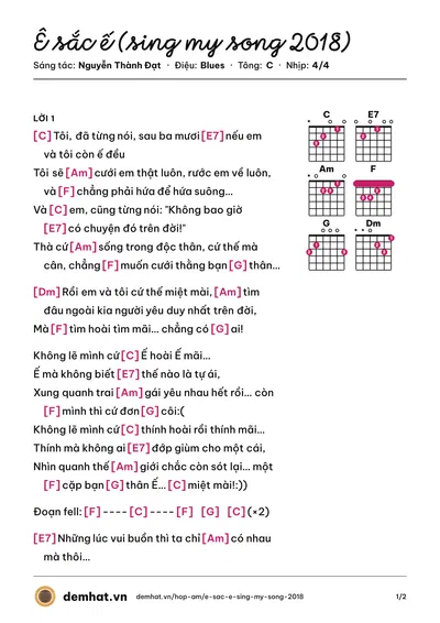 Hợp âm Ê sắc ế (sing my song 2018) (Nguyễn Thành Đạt) – bản nhạc PDF trang 1, tông C
